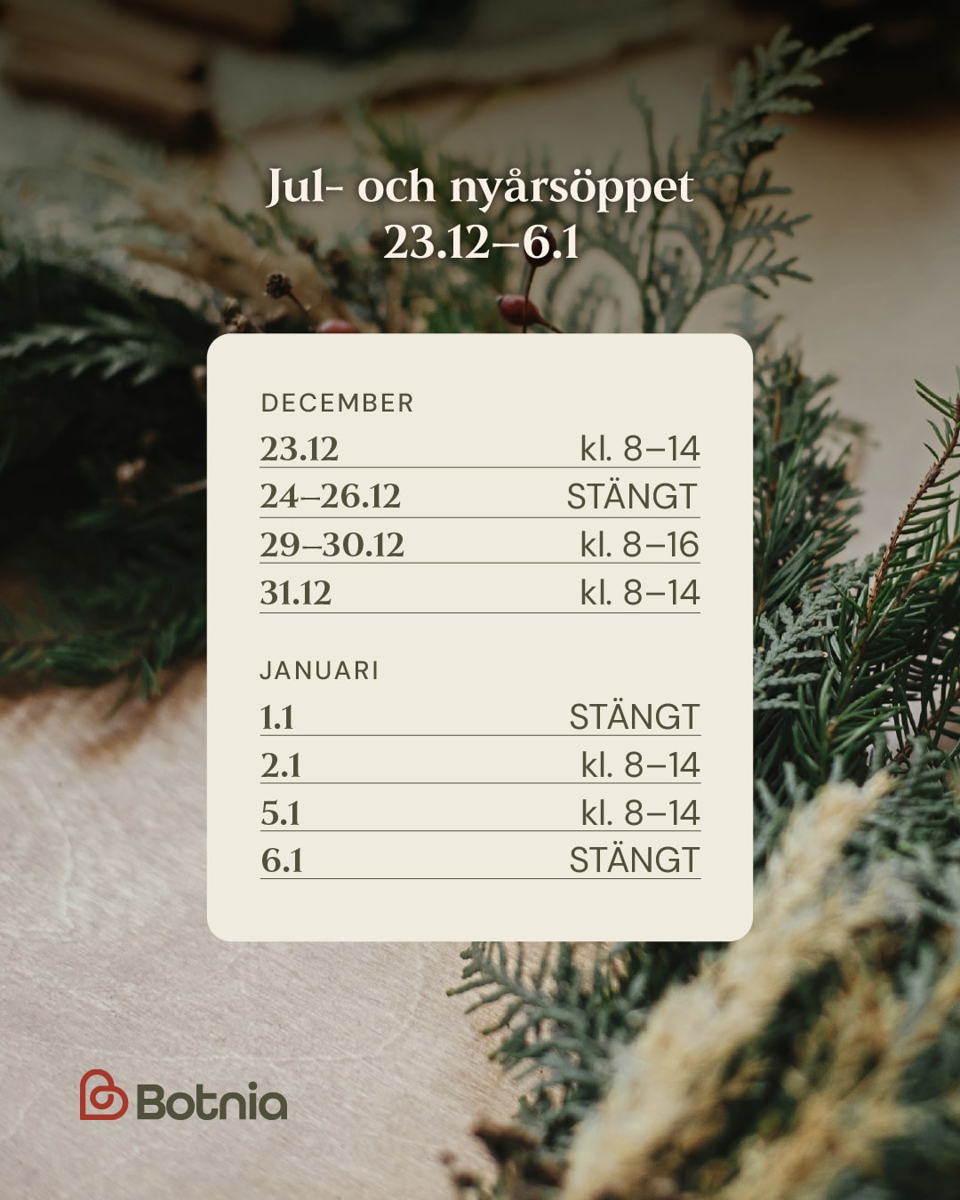 Jul- och nyårsöppet